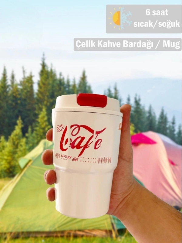 Vagon Life Shotay Çelik 450 ML Kahve Bardağı / Mug 6 Saat Sıcak/Soğuk Taşıma Askılı VGN-8135 Beyaz