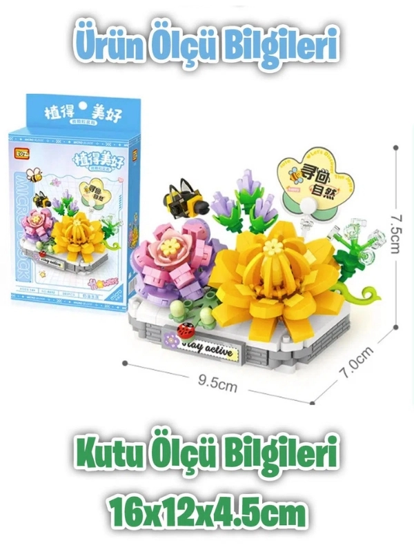 Vagon Life LOZ Micro Block Serisi Sevimli Çiçek Lego 390 Parça Oyuncak Yapım Seti FFLZ-8832