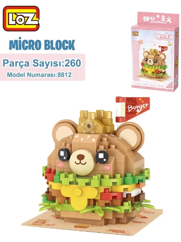 Vagon Life Loz Micro Block Serisi Sevimli Burger Lego Seti 260 Parça Oyuncak Yapım Seti FFLZ-8812