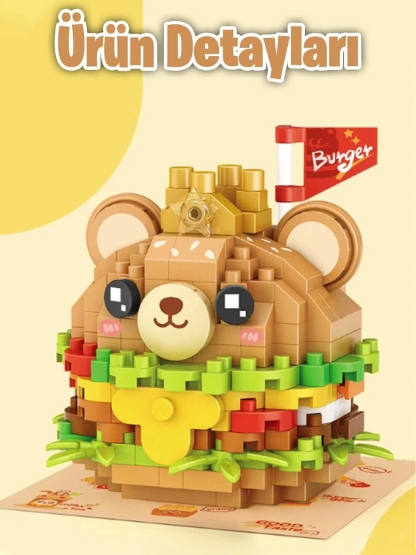 Vagon Life Loz Micro Block Serisi Sevimli Burger Lego Seti 260 Parça Oyuncak Yapım Seti FFLZ-8812
