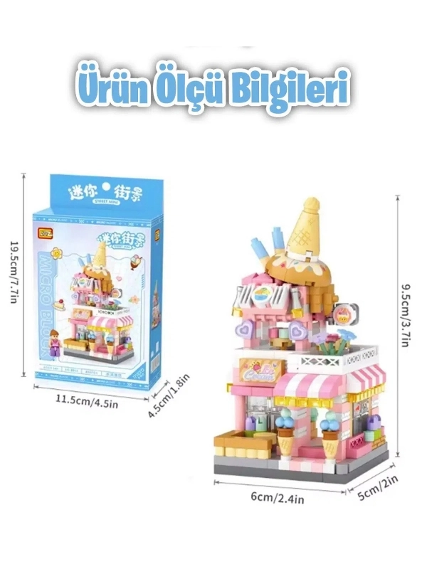 Vagon Life Loz Micro Block Serisi Dondurma Dükkanı Lego Seti 400 Parça Oyuncak Yapım Seti FFLZ-8813