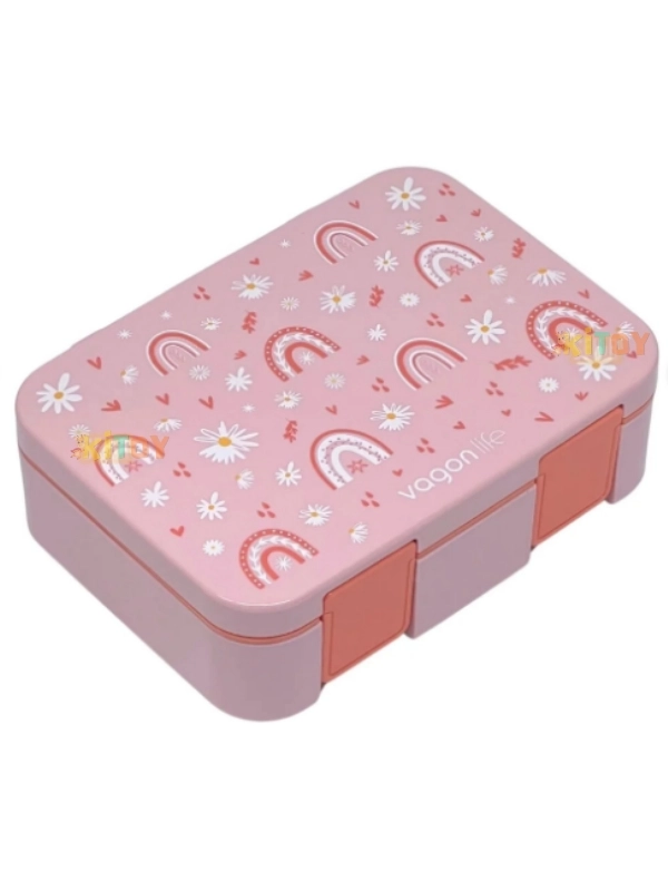 Vagonlife Bento 1000ml Lunchbox Tek Katlı 3 Bölmeli ABS Plastik Çocuk Sefer Tası Yemek Kutusu Pembe Gökkuşağı VGN-092