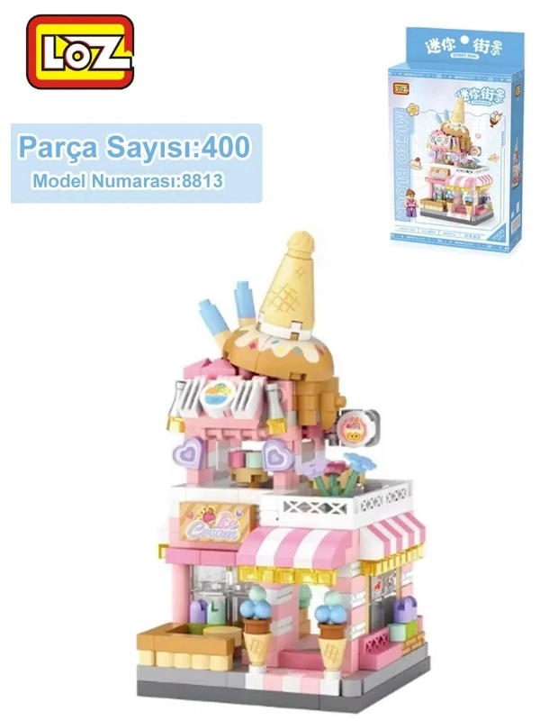 Vagon Life Loz Micro Block Serisi Dondurma Dükkanı Lego Seti 400 Parça Oyuncak Yapım Seti FFLZ-8813
