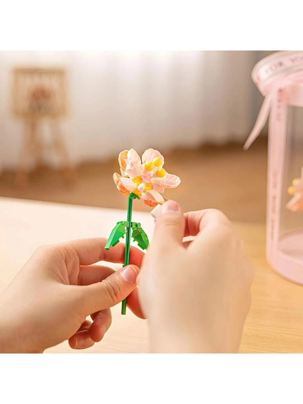 Vagon Life Panlos Yko Serisi Dekoratif ve Koleksiyonluk Lego Pembe Çiçek Modeli 562 Parça Yapım Seti -FFP2360