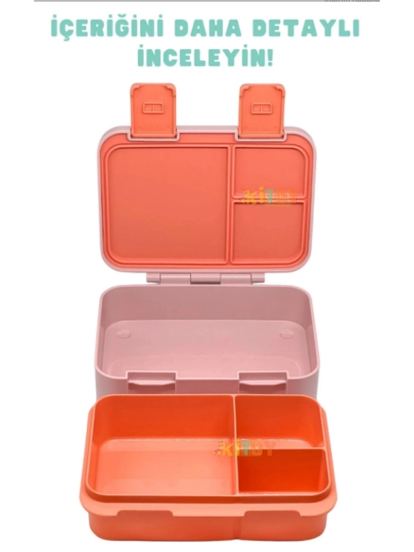 Vagonlife Bento 1000ml Lunchbox Tek Katlı 3 Bölmeli ABS Plastik Çocuk Sefer Tası Yemek Kutusu Pembe Gökkuşağı VGN-092