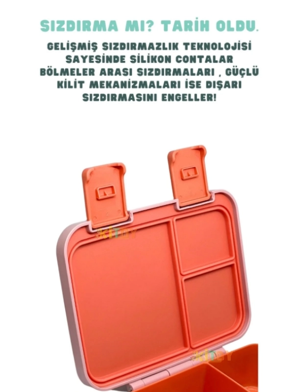 Vagonlife Bento 1000ml Lunchbox Tek Katlı 3 Bölmeli ABS Plastik Çocuk Sefer Tası Yemek Kutusu Pembe Gökkuşağı VGN-092