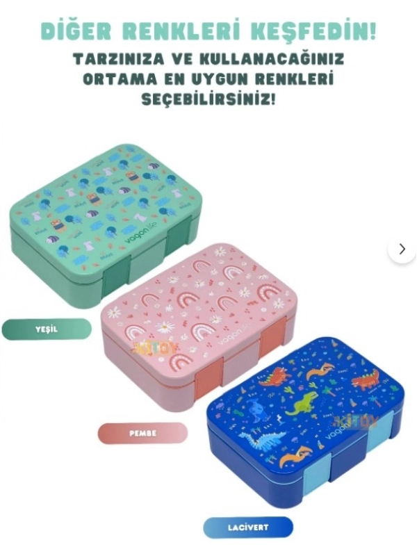 Vagonlife Bento 1000ml Lunchbox Tek Katlı 3 Bölmeli ABS Plastik Çocuk Sefer Tası Yemek Kutusu Pembe Gökkuşağı VGN-092