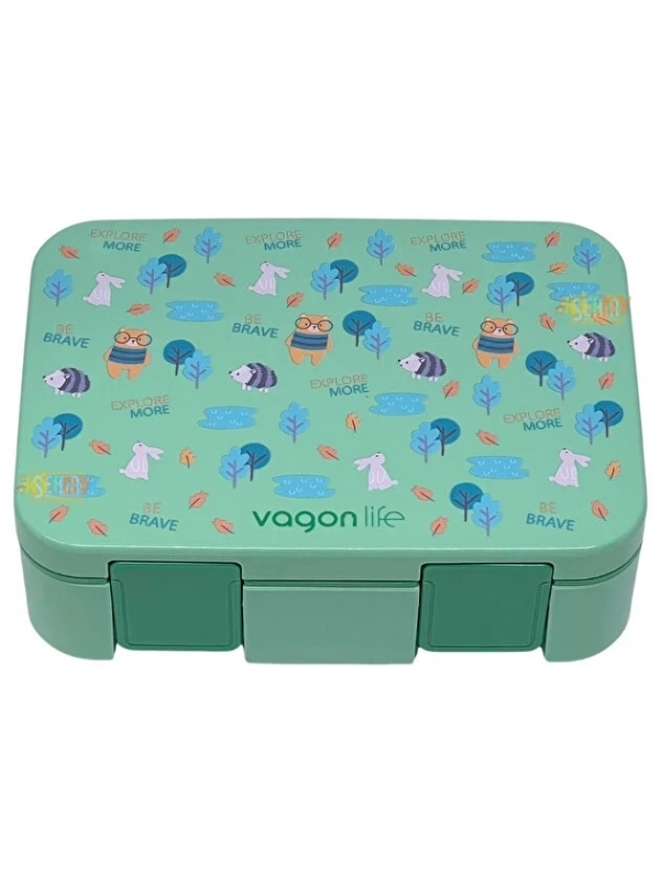 Vagonlife Bento 1000ml Lunchbox Tek Katlı 3 Bölmeli ABS Plastik Çocuk Sefer Tası Yemek Kutusu Yeşil Orman VGN-092
