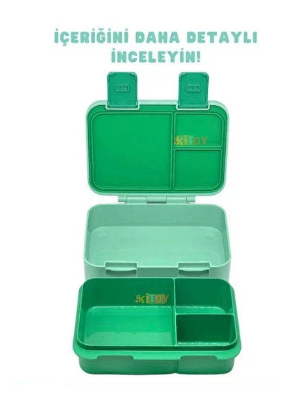 Vagonlife Bento 1000ml Lunchbox Tek Katlı 3 Bölmeli ABS Plastik Çocuk Sefer Tası Yemek Kutusu Yeşil Orman VGN-092