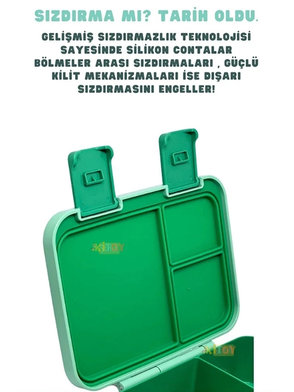 Vagonlife Bento 1000ml Lunchbox Tek Katlı 3 Bölmeli ABS Plastik Çocuk Sefer Tası Yemek Kutusu Yeşil Orman VGN-092