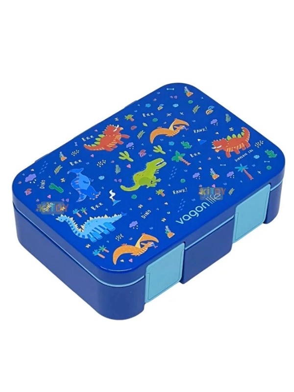 Vagonlife Bento 700ml Lunchbox Tek Katlı 3 Bölmeli ABS Plastik Çocuk Sefer Tası Yemek Kutusu Mavi Dinozor VGN-096