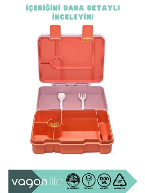 Vagonlife Bento 1300ml Lunchbox Tek Katlı 3 Bölmeli ABS Plastik Çocuk Sefer Tası Yemek Kutusu Pembe Gökkuşağı VGN-091