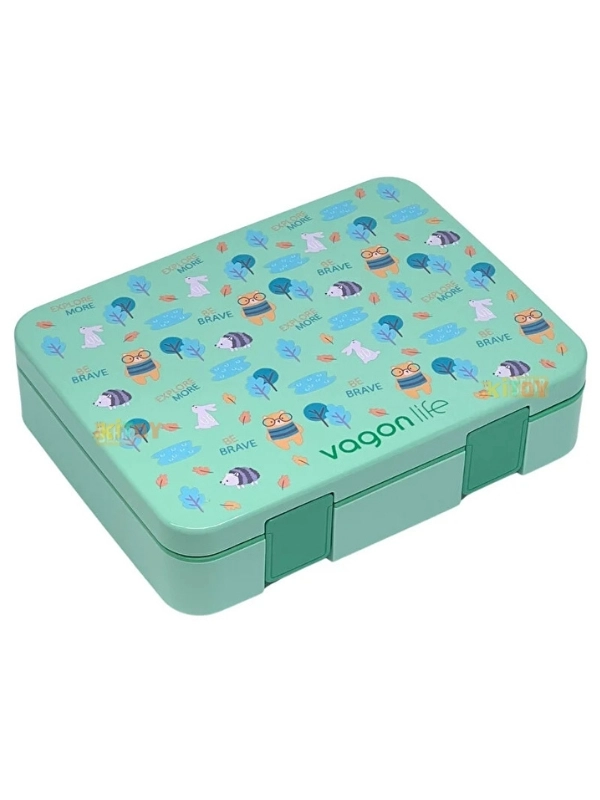 Vagonlife Bento 1300ml Lunchbox Tek Katlı 3 Bölmeli ABS Plastik Çocuk Sefer Tası Yemek Kutusu Yeşil Orman VGN-091