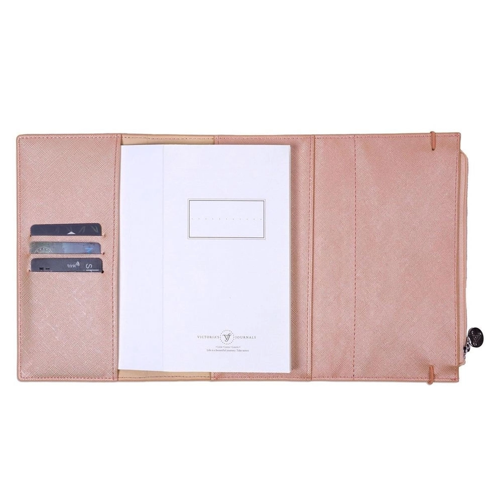 Victoria’s Journals Zipco Clutch 96 Yaprak Çizgili Defter Şampanya 7365