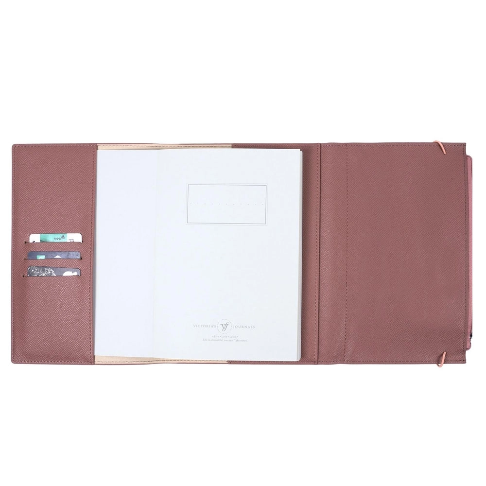 Victoria’s Journals Zipco Clutch Lastikli, Fermuarlı, Cepli, 14x20cm 96 Yaprak Çizgili Defter Gül Kurusu 7372