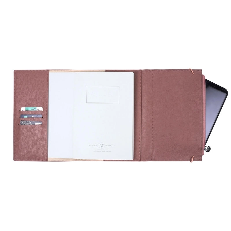 Victoria’s Journals Zipco Clutch Lastikli, Fermuarlı, Cepli, 14x20cm 96 Yaprak Çizgili Defter Gül Kurusu 7372