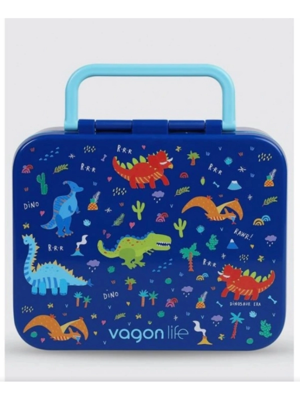 Vagonlife Bento 1000ml Lunchbox Tek Katlı 3 Bölmeli ABS Plastik Çocuk Sefer Tası Yemek Kutusu Mavi Dinozor VGN-092