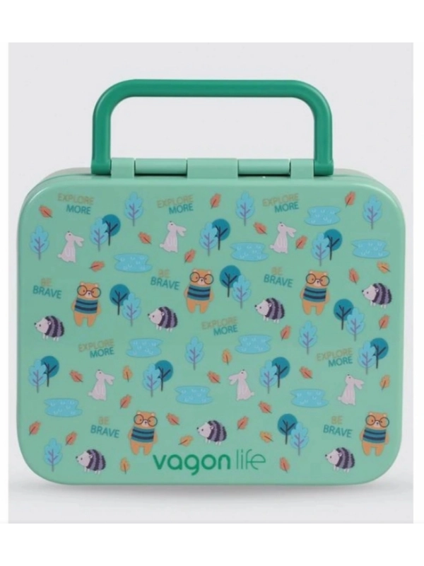 Vagonlife Bento 1000ml Lunchbox Tek Katlı 3 Bölmeli ABS Plastik Çocuk Sefer Tası Yemek Kutusu Yeşil Orman VGN-092