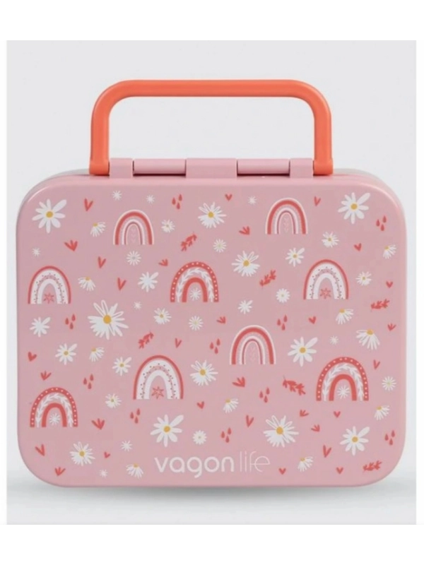 Vagonlife Bento 1000ml Lunchbox Tek Katlı 3 Bölmeli ABS Plastik Çocuk Sefer Tası Yemek Kutusu Pembe Gökkuşağı VGN-092