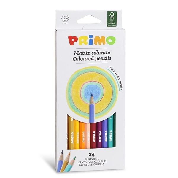 Primo 24 Renkli Kuru Boya Kalem Seti – Altıgen, Cilalı, Karton Kutuda