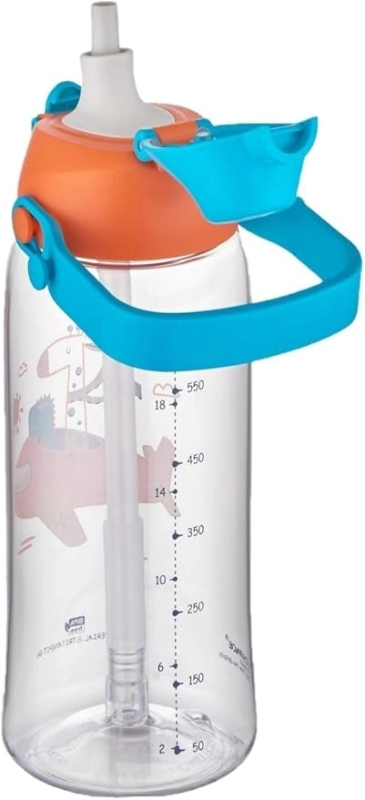 Uzspace 730ml Tritan Tek Kapak Çift Kullanım Pipetli/Pipetsiz Askı Aparatlı Tritan Çocuk Su Matarası 2203 Turuncu