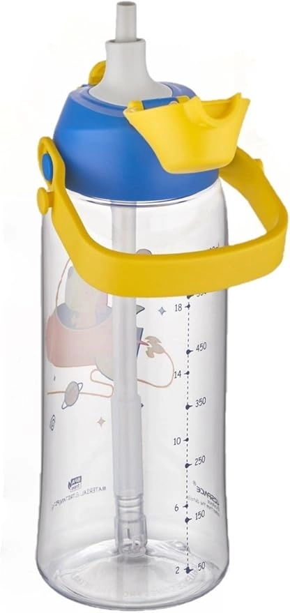 Uzspace 730ml Tritan Tek Kapak Çift Kullanım Pipetli/Pipetsiz Askı Aparatlı Tritan Çocuk Su Matarası 2203 Mavi