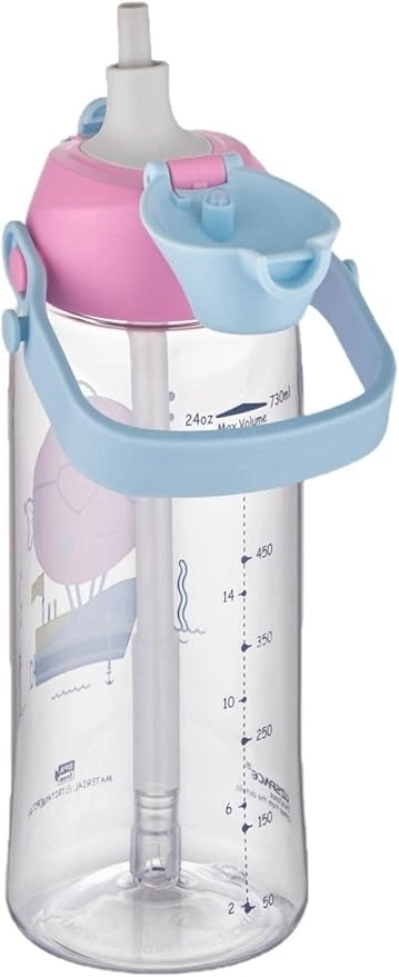 Uzspace 730ml Tritan Tek Kapak Çift Kullanım Pipetli/Pipetsiz Askı Aparatlı Tritan Çocuk Su Matarası 2203 Pembe