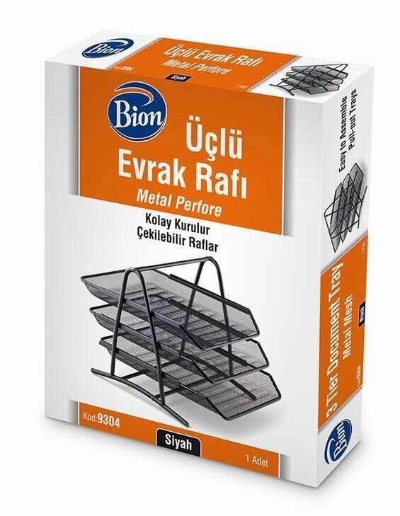 Bion Evlak Rafı 3’lü Set Perforeli Siyah 9304