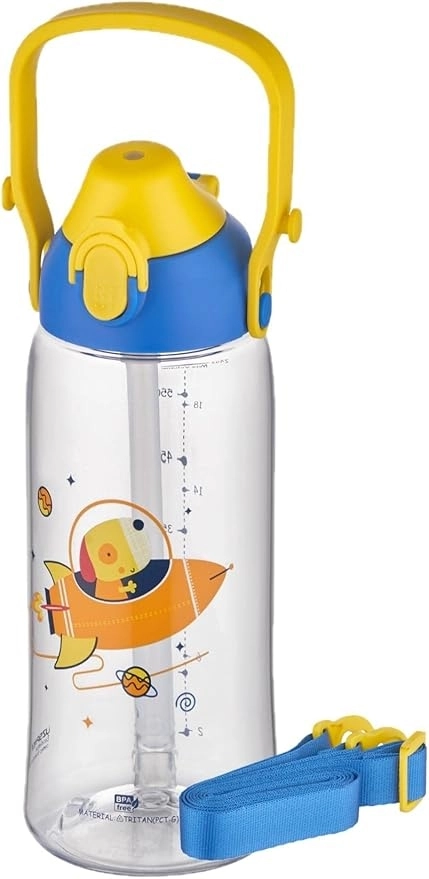 Uzspace 730ml Tritan Tek Kapak Çift Kullanım Pipetli/Pipetsiz Askı Aparatlı Tritan Çocuk Su Matarası 2203 Mavi