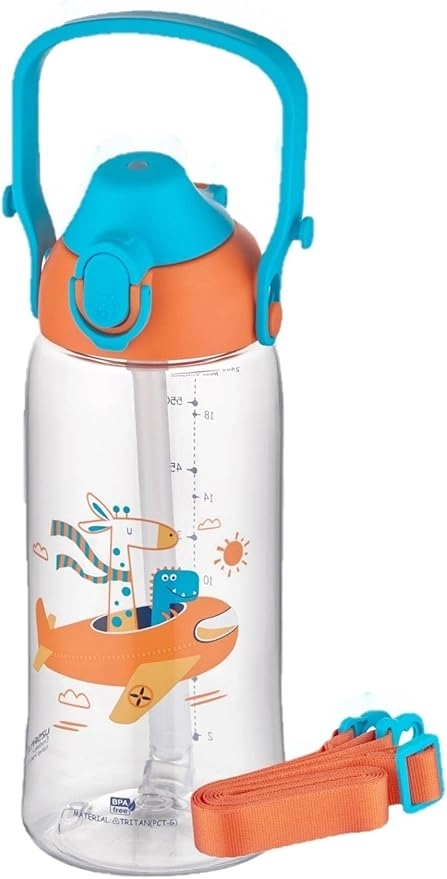 Uzspace 730ml Tritan Tek Kapak Çift Kullanım Pipetli/Pipetsiz Askı Aparatlı Tritan Çocuk Su Matarası 2203 Turuncu