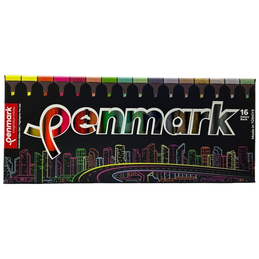 Penmark Fosforlu Kalem 16’lı Süper Kutu 4 Neon+4 Pastel+4 Tropik+4 Simli