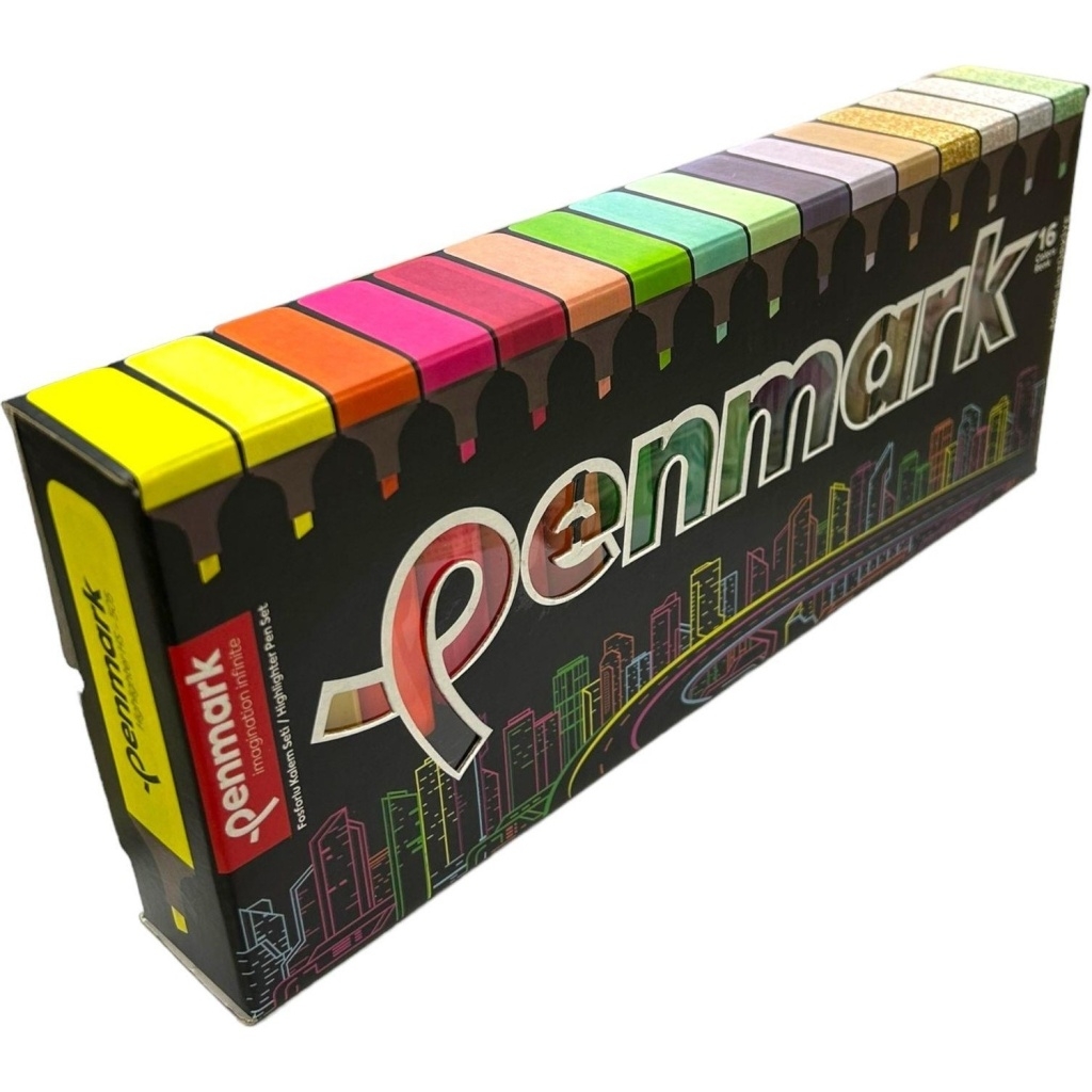 Penmark Fosforlu Kalem 16’lı Süper Kutu 4 Neon+4 Pastel+4 Tropik+4 Simli