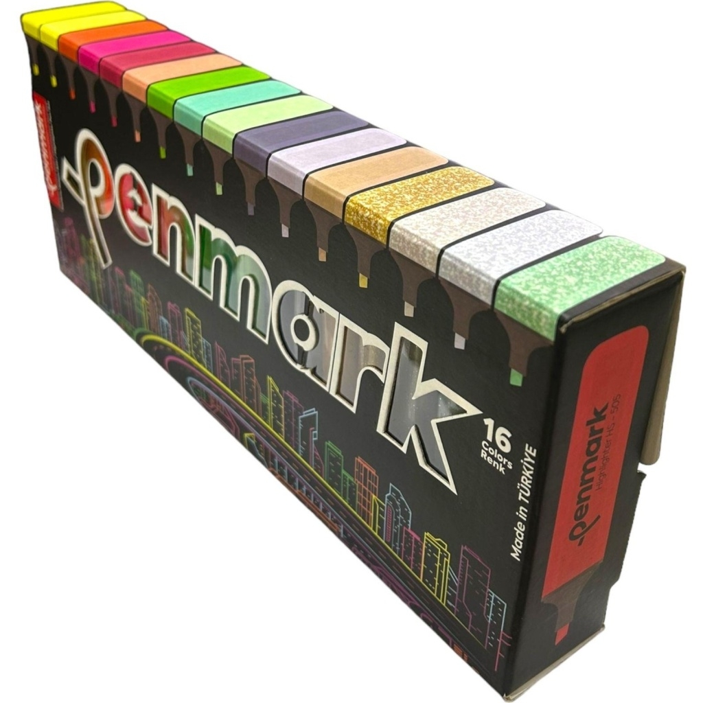 Penmark Fosforlu Kalem 16’lı Süper Kutu 4 Neon+4 Pastel+4 Tropik+4 Simli