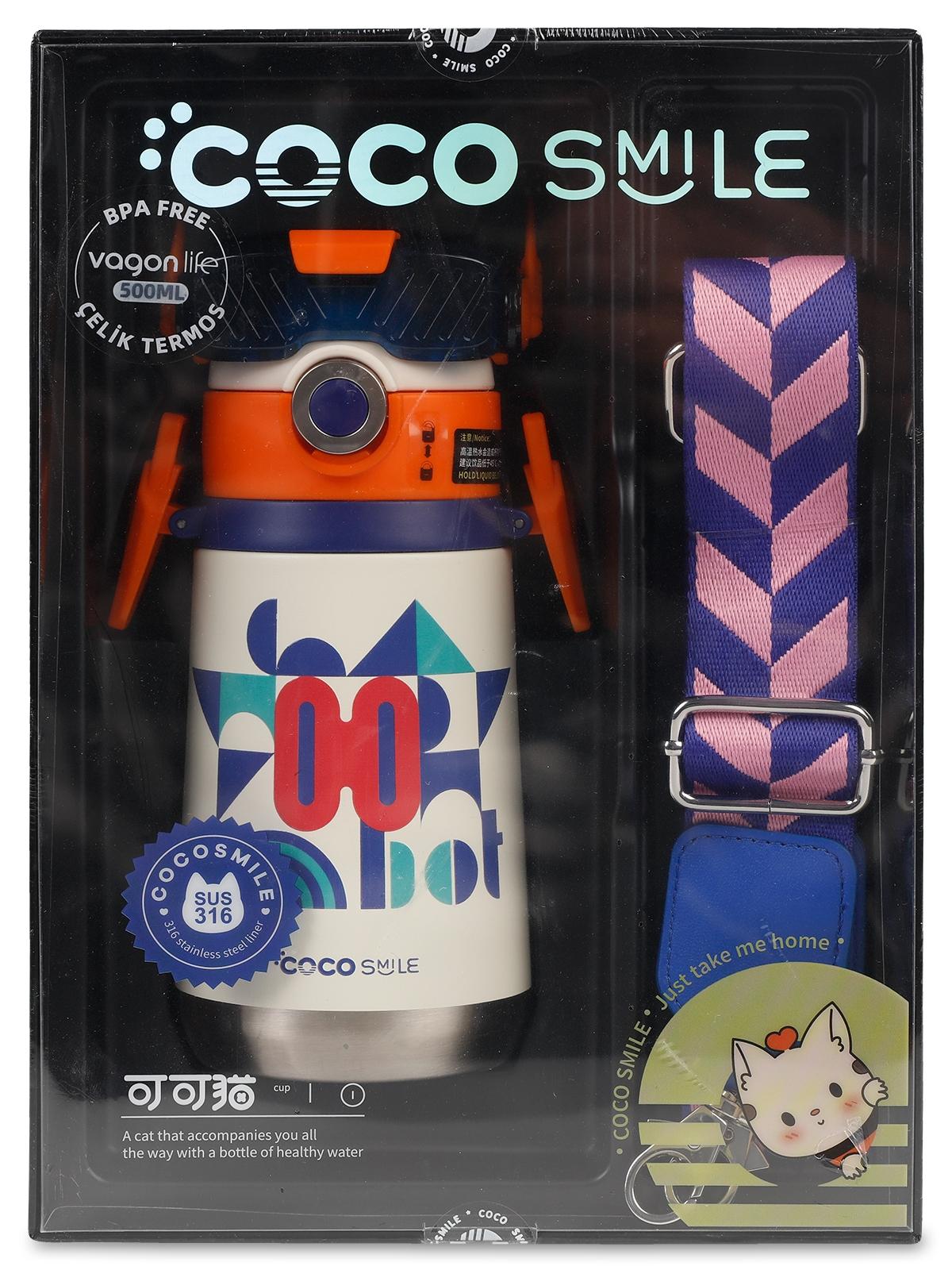 Vagonlife Cocosmile Pipetli Çelik Termos 500 ml Beyaz