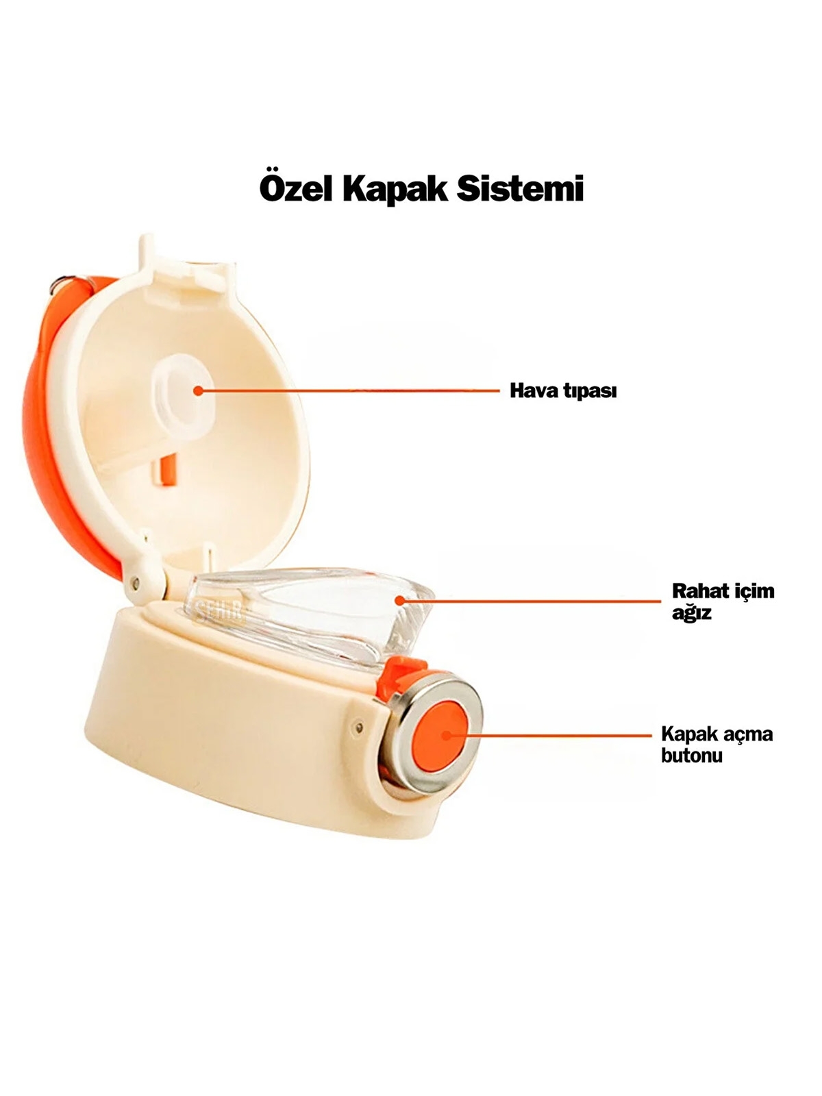Vagonlife Cocosmile Silikon Gövde Matara 580 ml Beyaz-Turuncu