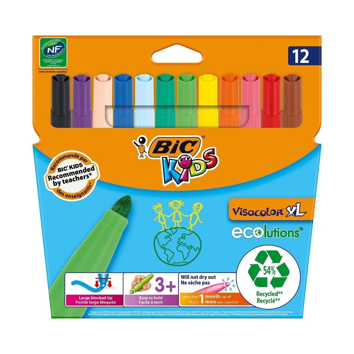 Bic Visa Yıkanabilir Jumbo Keçeli Boya Kalemi Seti 12 Renk Kutu