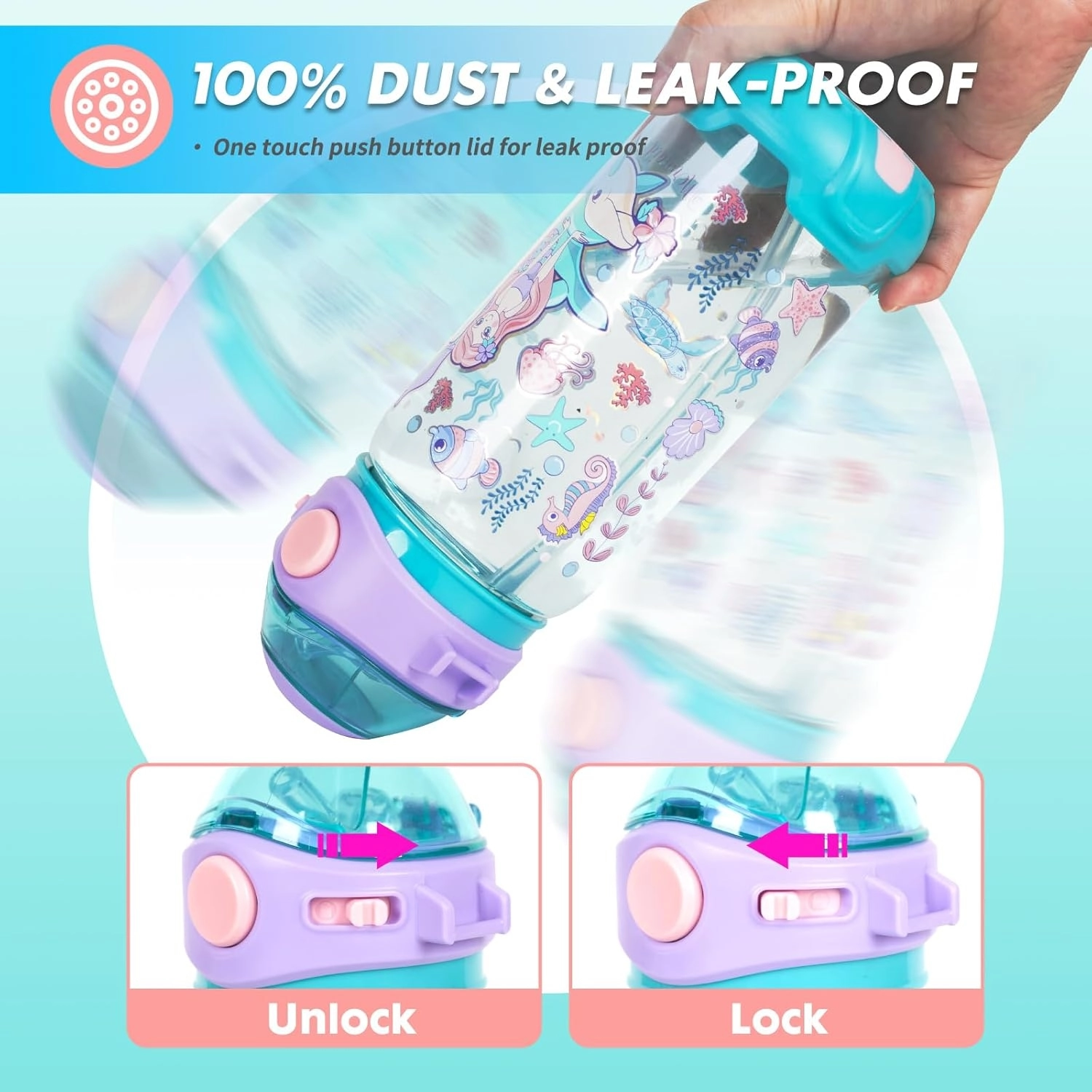  Dream Vest Deniz Kızı Yeşil - Mor Şeffaf ve Askılı Matara VST-MT0001