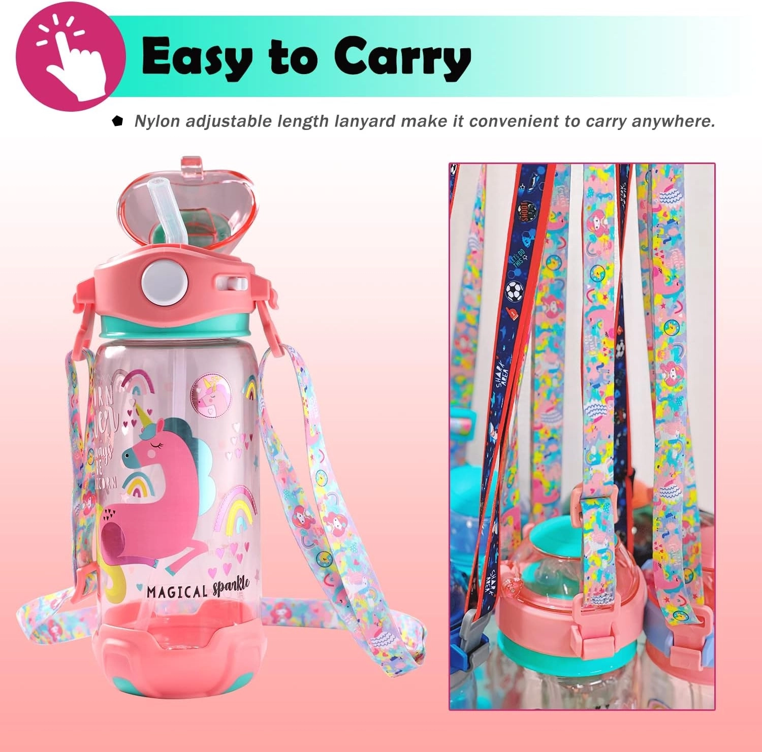 Dream Vest Unicorn Pembe - Turkuaz Şeffaf ve Askılı Matara VST-MT0002