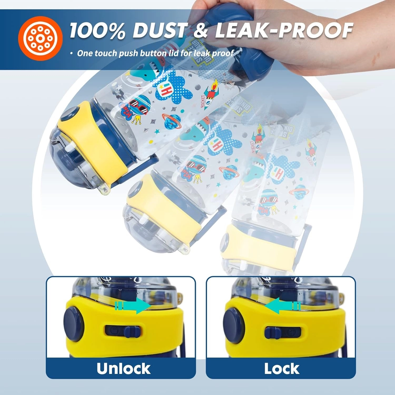 Dream Vest Dinazor Mavi Şeffaf ve Askılı Matara VST-MT0006