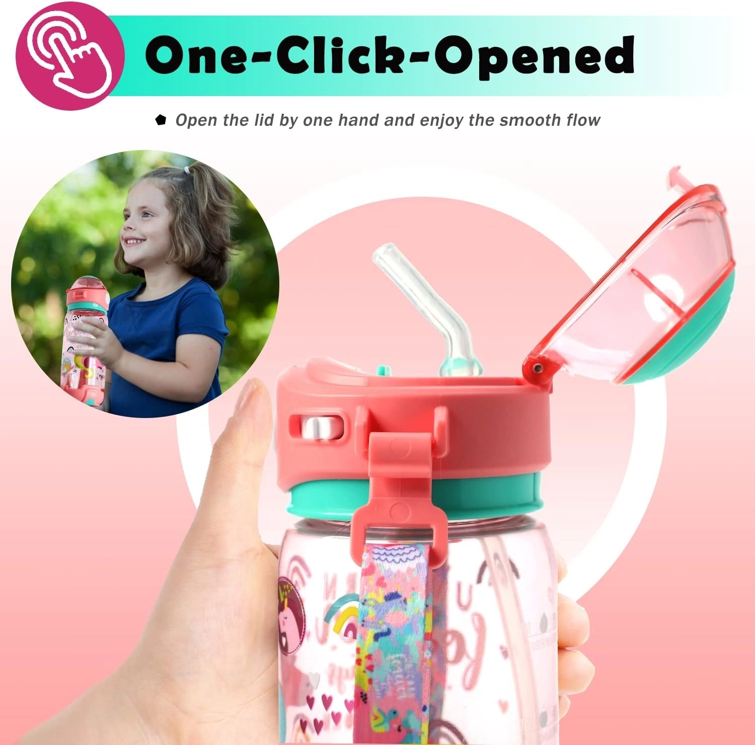 Dream Vest Unicorn Pembe - Turkuaz Şeffaf ve Askılı Matara VST-MT0002