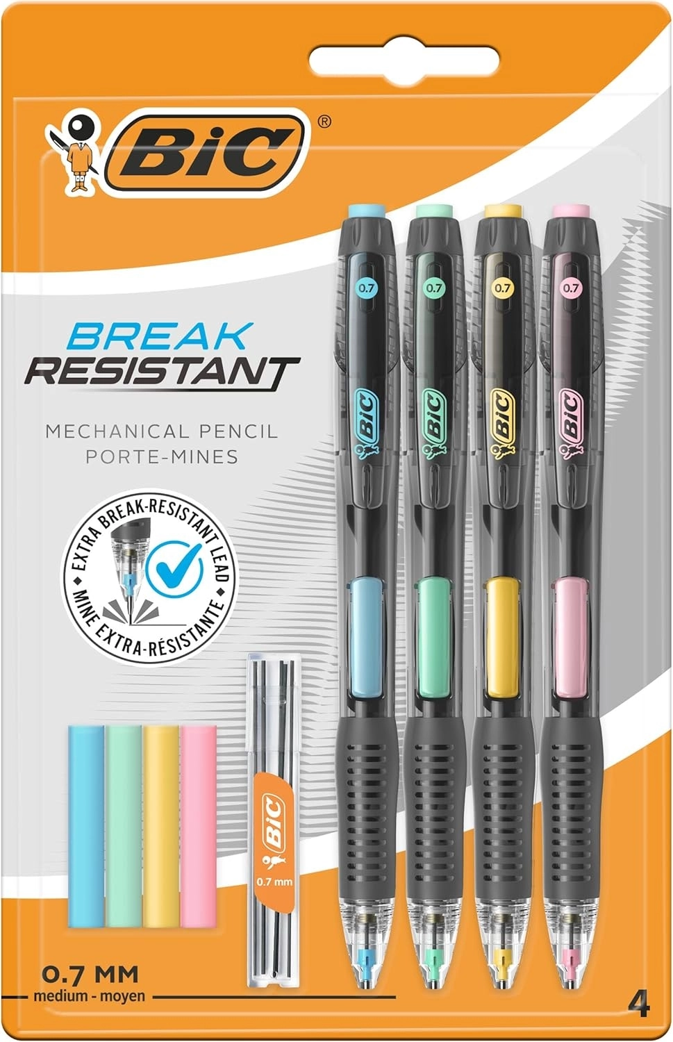BIC Break Resistance 0.7mm Uçlu Kalem, 4’lü Blister Versatil Kalem, 4 Adet Silgi, 6 Adet Yedek Uç Yandan Basmalı Sistem