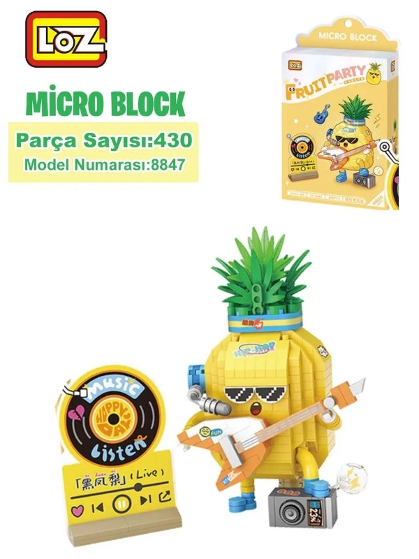 Vagon Life Loz Micro Block Serisi Gitarist Ananas Figürü Lego Seti 430 Parça Oyuncak Yapım Seti FFLZ-8847