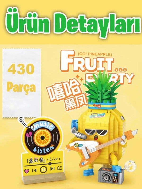 Vagon Life Loz Micro Block Serisi Gitarist Ananas Figürü Lego Seti 430 Parça Oyuncak Yapım Seti FFLZ-8847