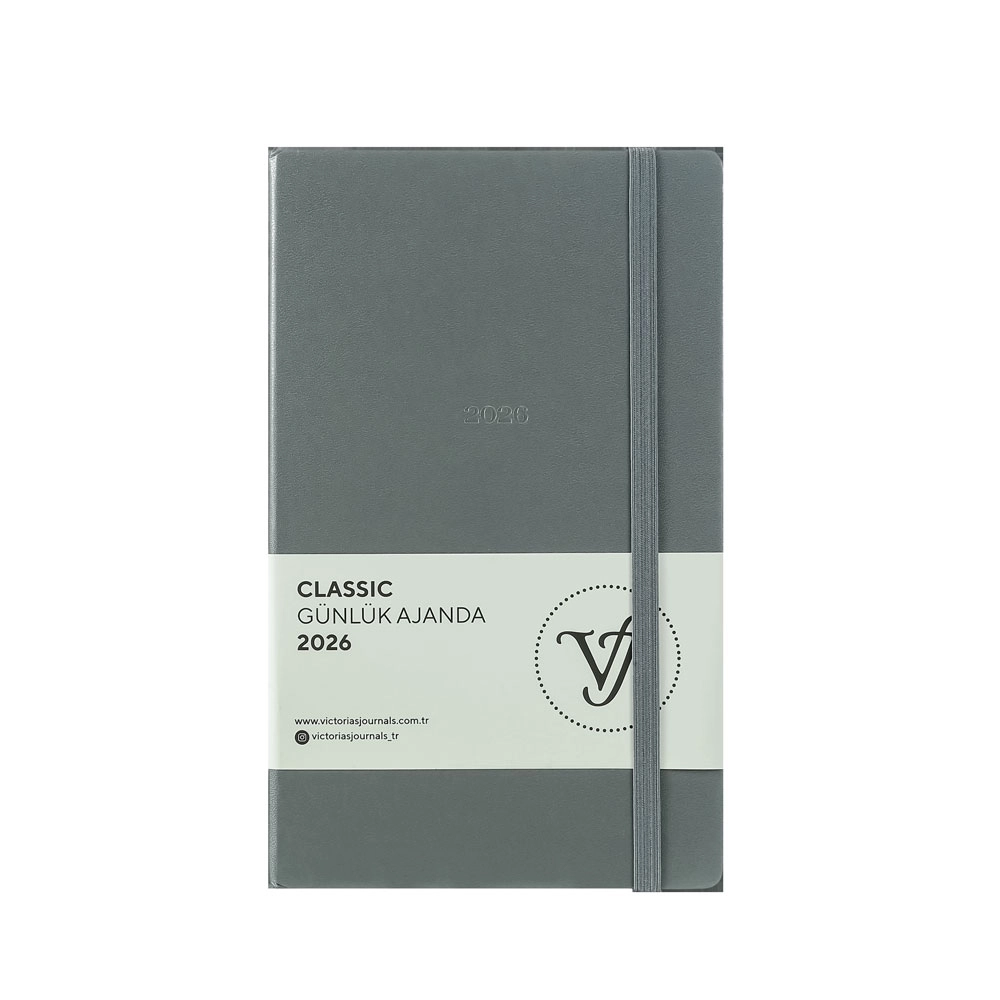 Victoria’s Journals Classic Sert Kapak 13x21 2026 Günlük Ajanda Gri 226-2385