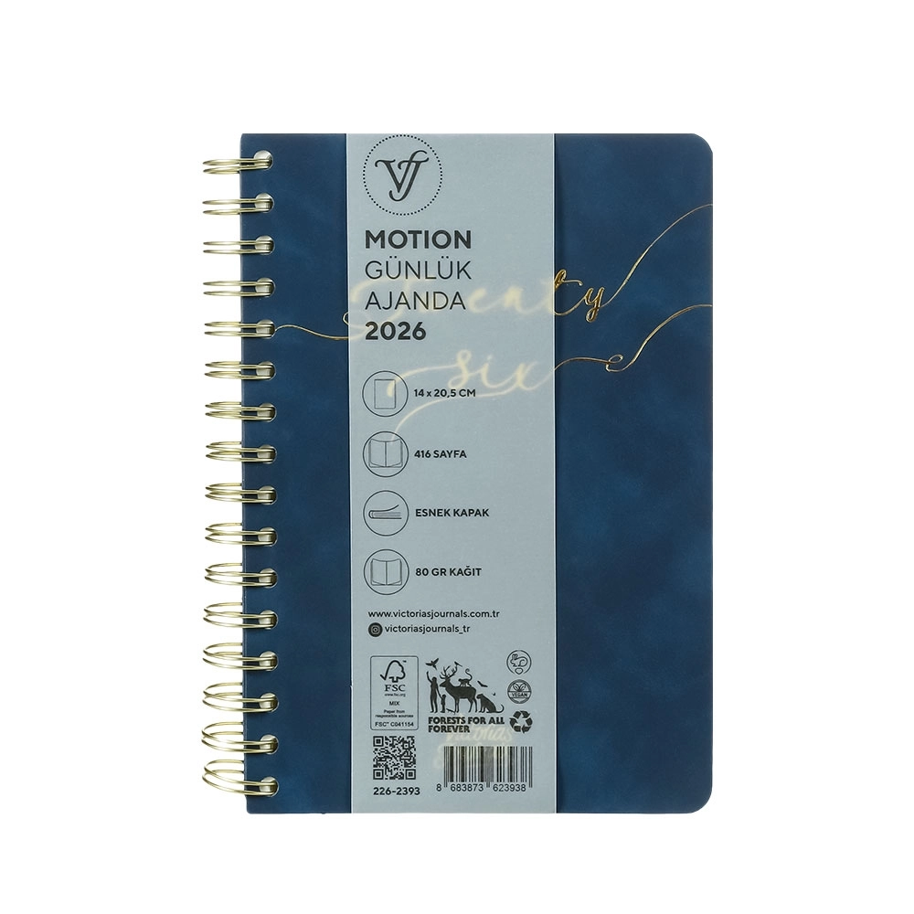 Victoria’s Journals Motion Esnek Kapak Spiralli A5 2026 Günlük Ajanda Lacivert 226-2393