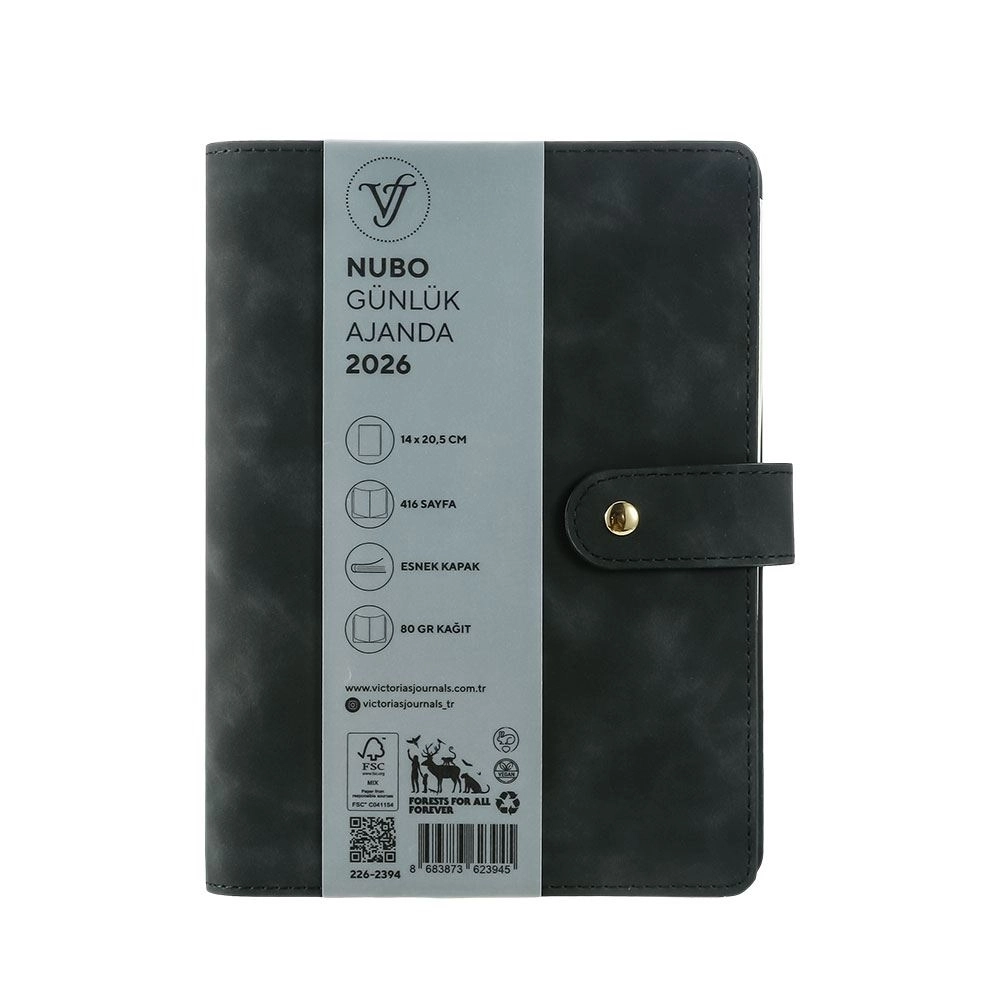 Victoria’s Journals Nubo Esnek Kapak A5 2026 Günlük Ajanda Siyah 226-2394