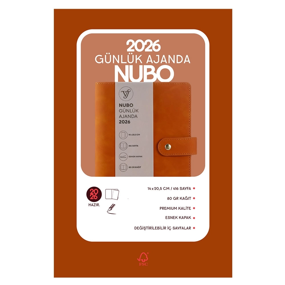 Victoria’s Journals Nubo Esnek Kapak A5 2026 Günlük Ajanda Taba 226-2395