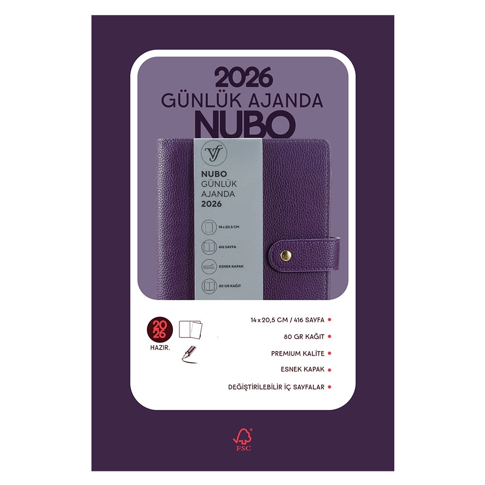 Victoria’s Journals Nubo Esnek Kapak A5 2026 Günlük Ajanda Mor 226-2396