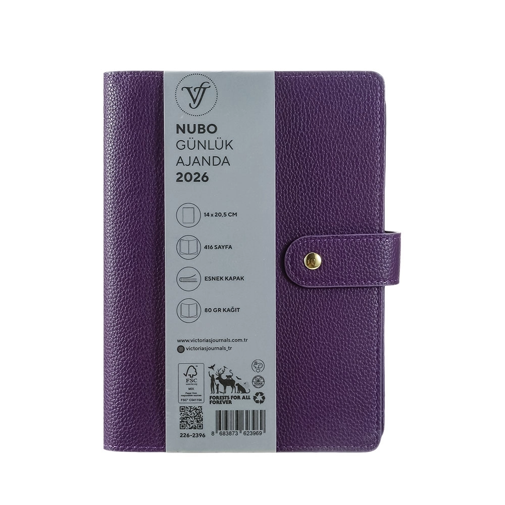 Victoria’s Journals Nubo Esnek Kapak A5 2026 Günlük Ajanda Mor 226-2396