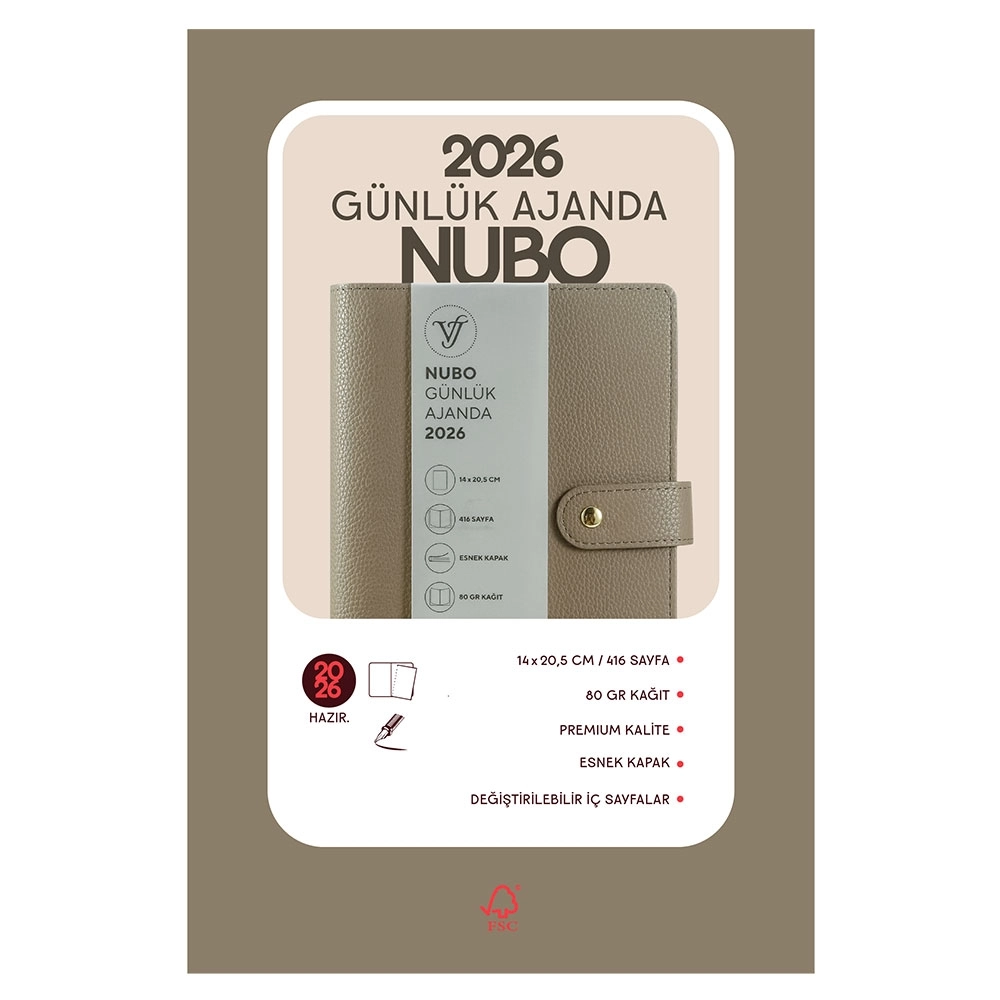 Victoria’s Journals Nubo Esnek Kapak A5 2026 Günlük Ajanda Gri 226-2397